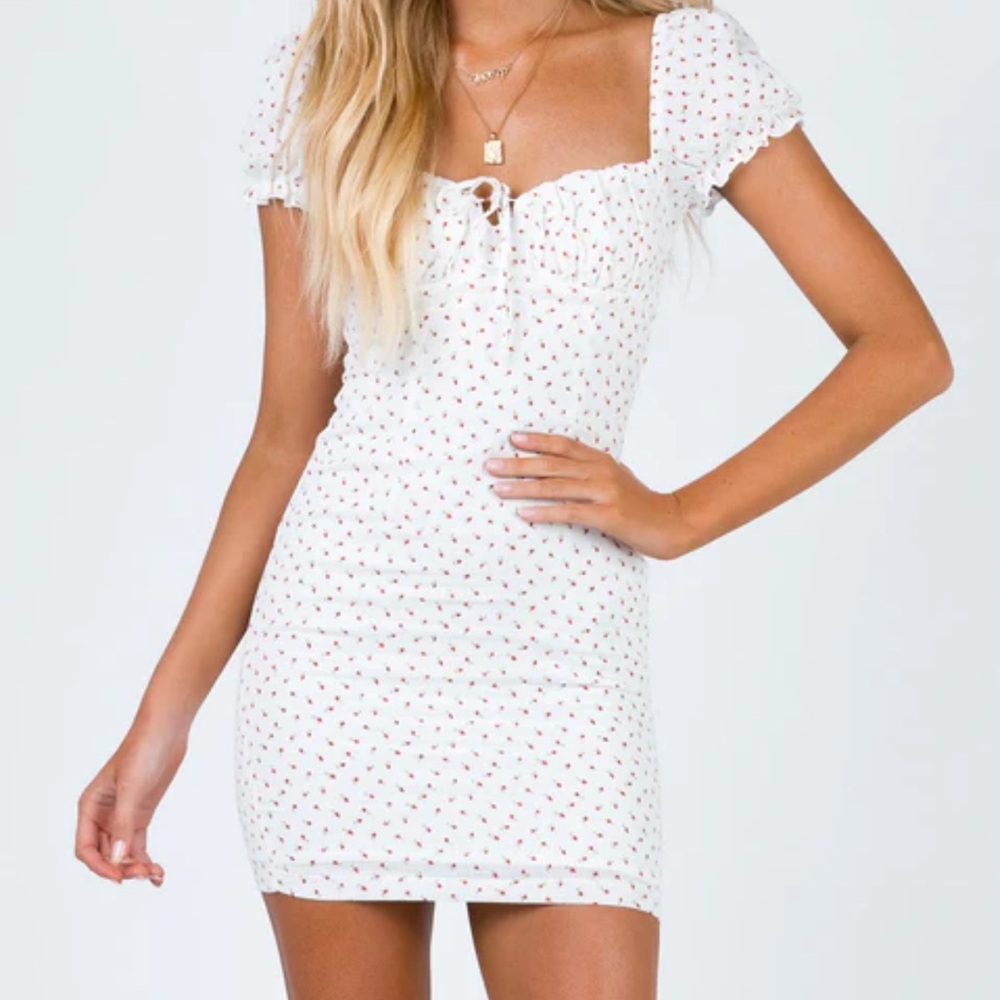 Princess Polly White Mini Dress with Red Floral Print
